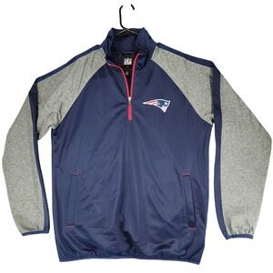 New England Patriots NFL L 1/4 Zip Pullover Sweatshirt Men Lined Pocket Navy Red